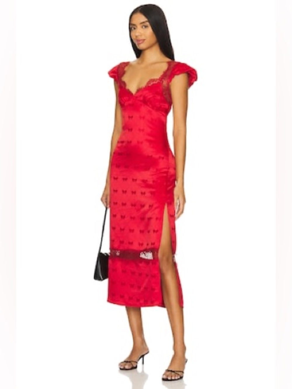 NEW Free People Foolish Heart Midi Dress in Red Dahlia Combo M